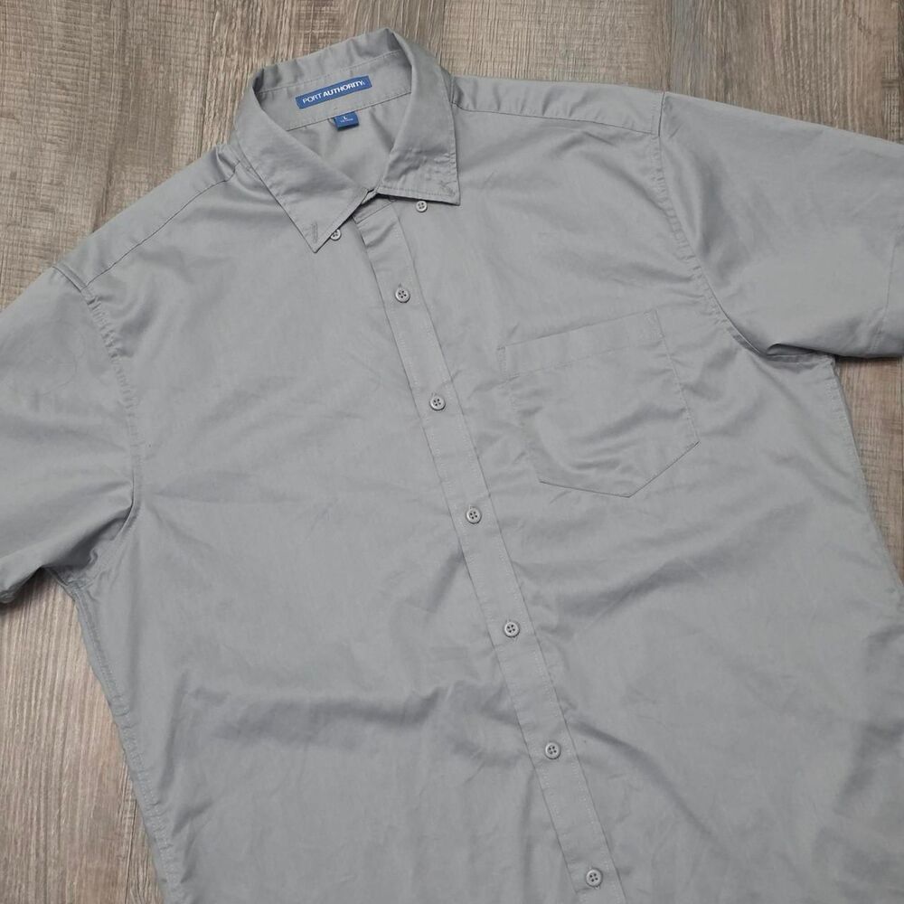 Port Authority Men's Large Button Down Shirt, Size Large Gray